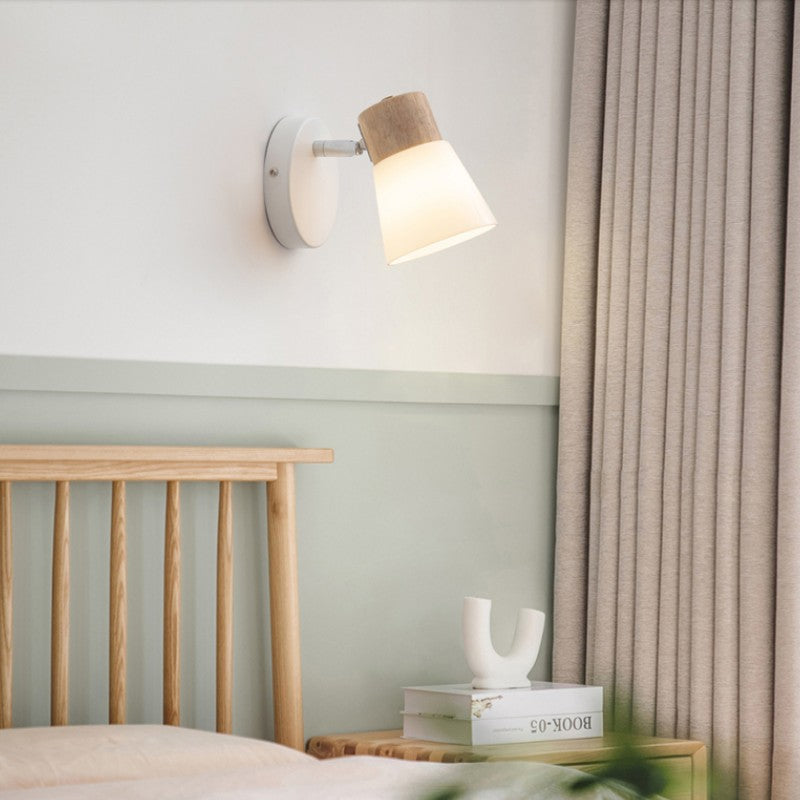 Aplique de Pared en Madera Natural y Cristal Estilo Japonés
