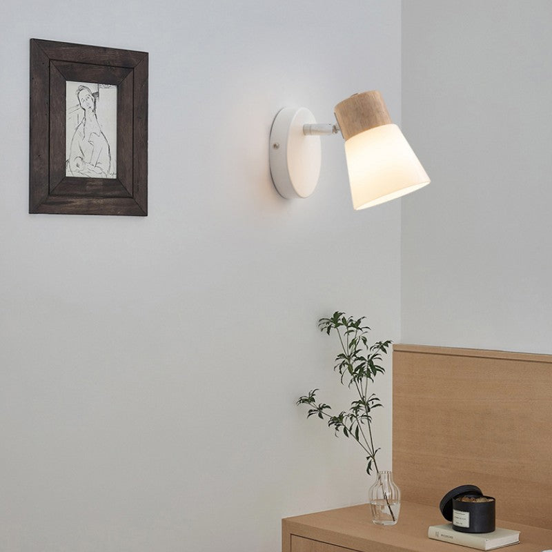 Aplique de Pared en Madera Natural y Cristal Estilo Japonés